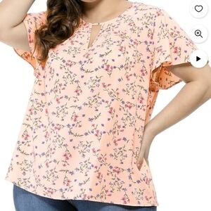 Agnes Orinda Pink Floral Short Sleeve Keyhole Blouse. NWT